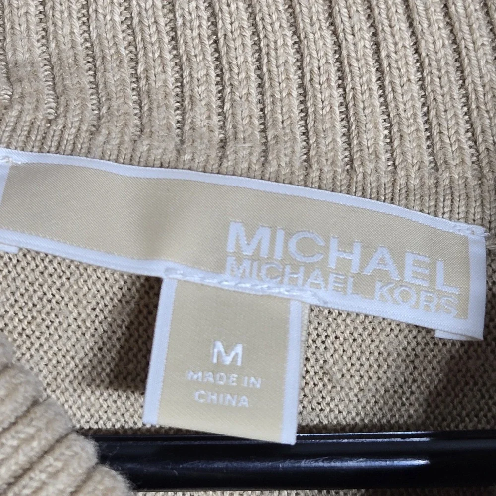 Michael Kors Womens Sweater‎ Fringe Cowl Neck Tunic Beige Poncho Sz M Oversized